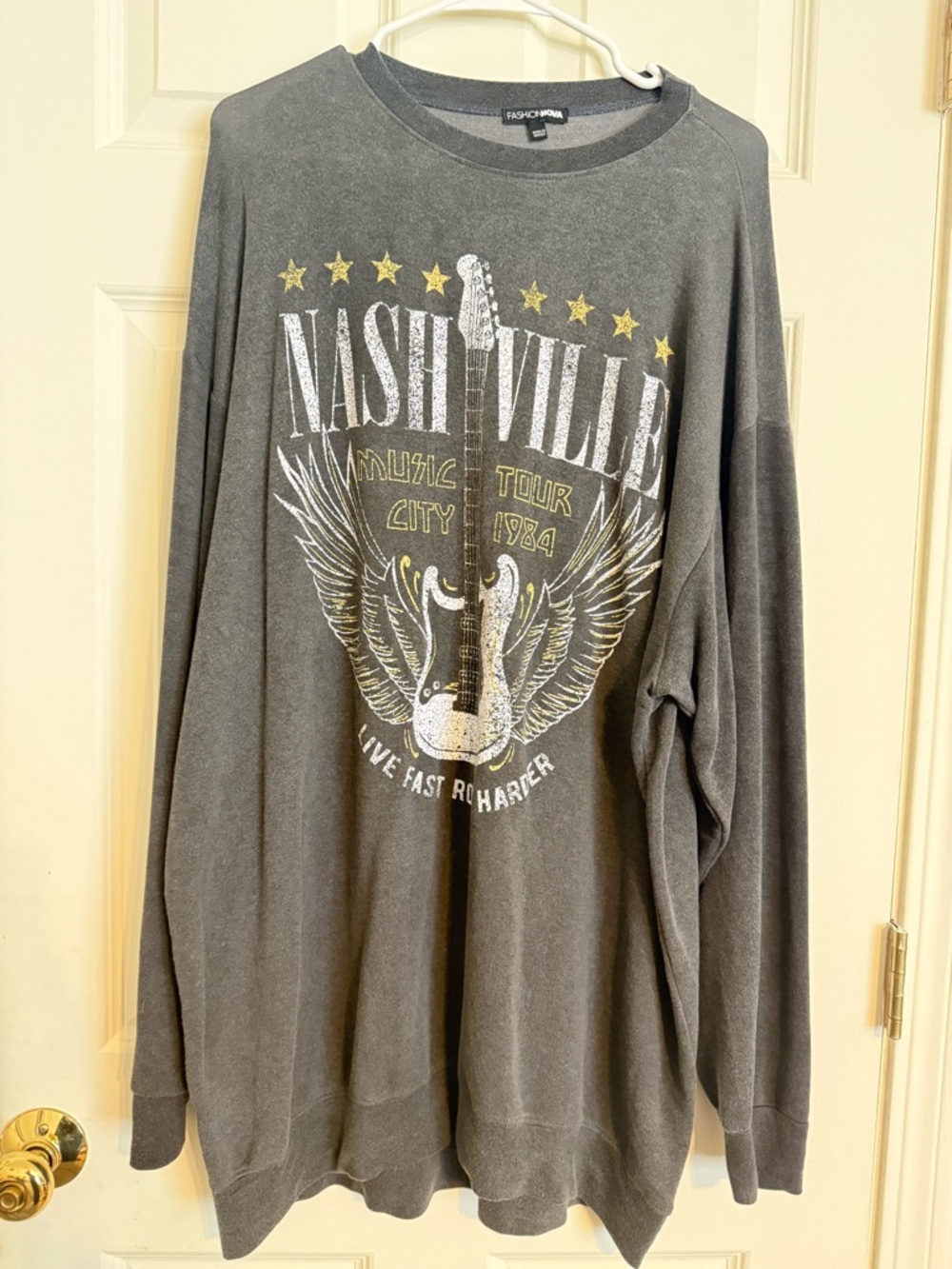 Fashion Nova Gray Nashville Graphic Long Sleeve Pullover Dress